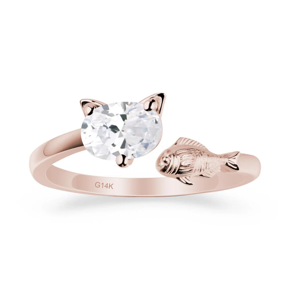 Cat and Fish Cubic Zirconia Open Ring - Image 2