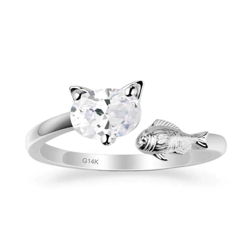 Cat and Fish Cubic Zirconia Open Ring - Image 3