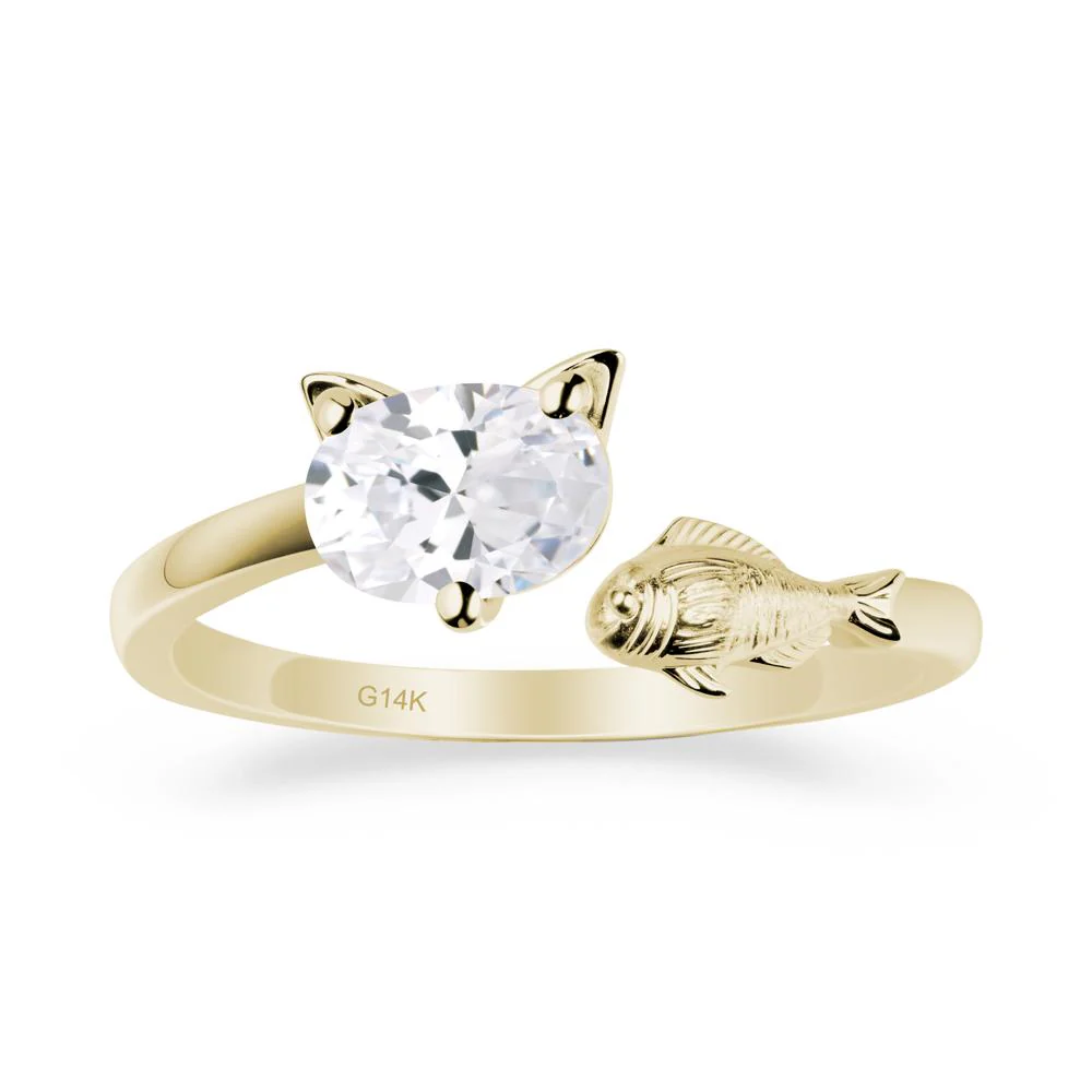 Cat and Fish Cubic Zirconia Open Ring - Image 4
