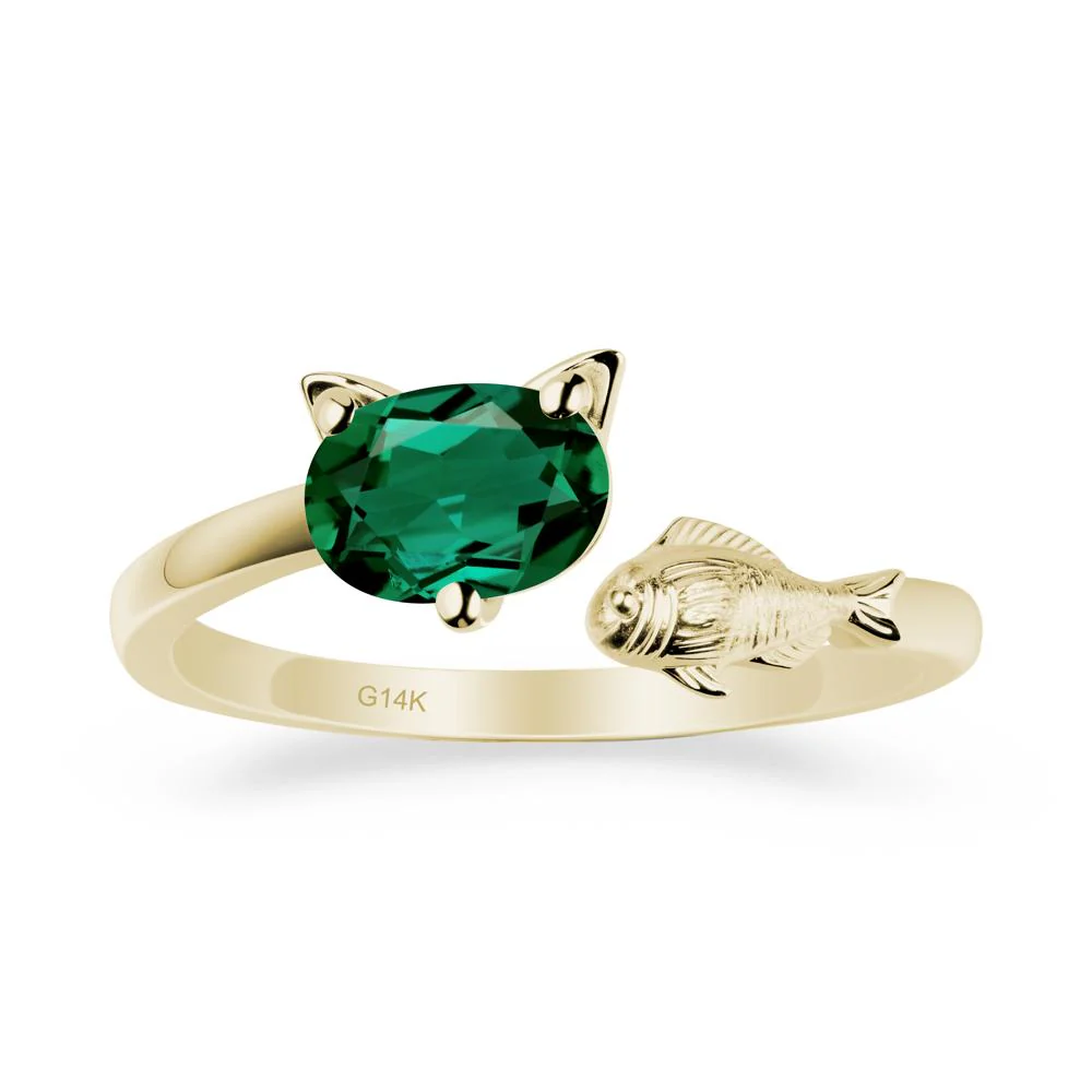 Cat and Fish Emerald Bypass Ring