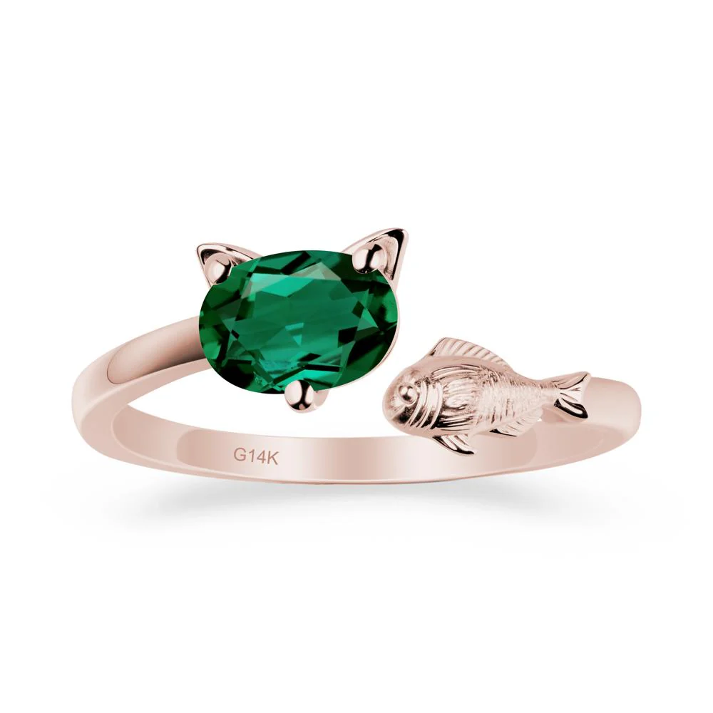 Cat and Fish Emerald Bypass Ring - Image 2