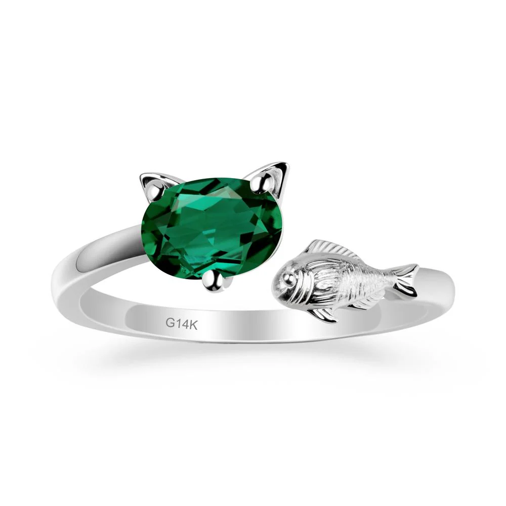 Cat and Fish Emerald Bypass Ring - Image 3