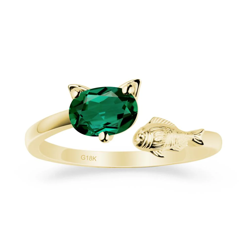 Cat and Fish Emerald Bypass Ring - Image 6