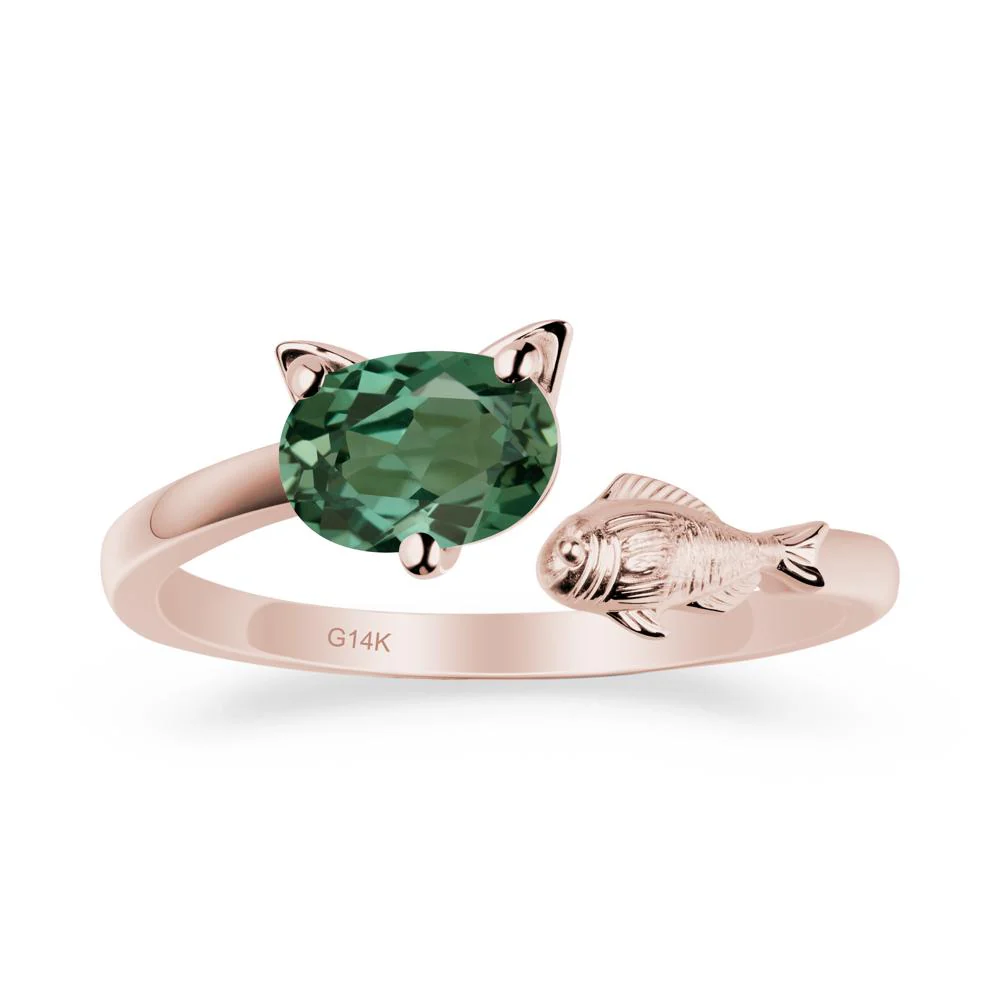 Cat and Fish Green Sapphire Open Ring