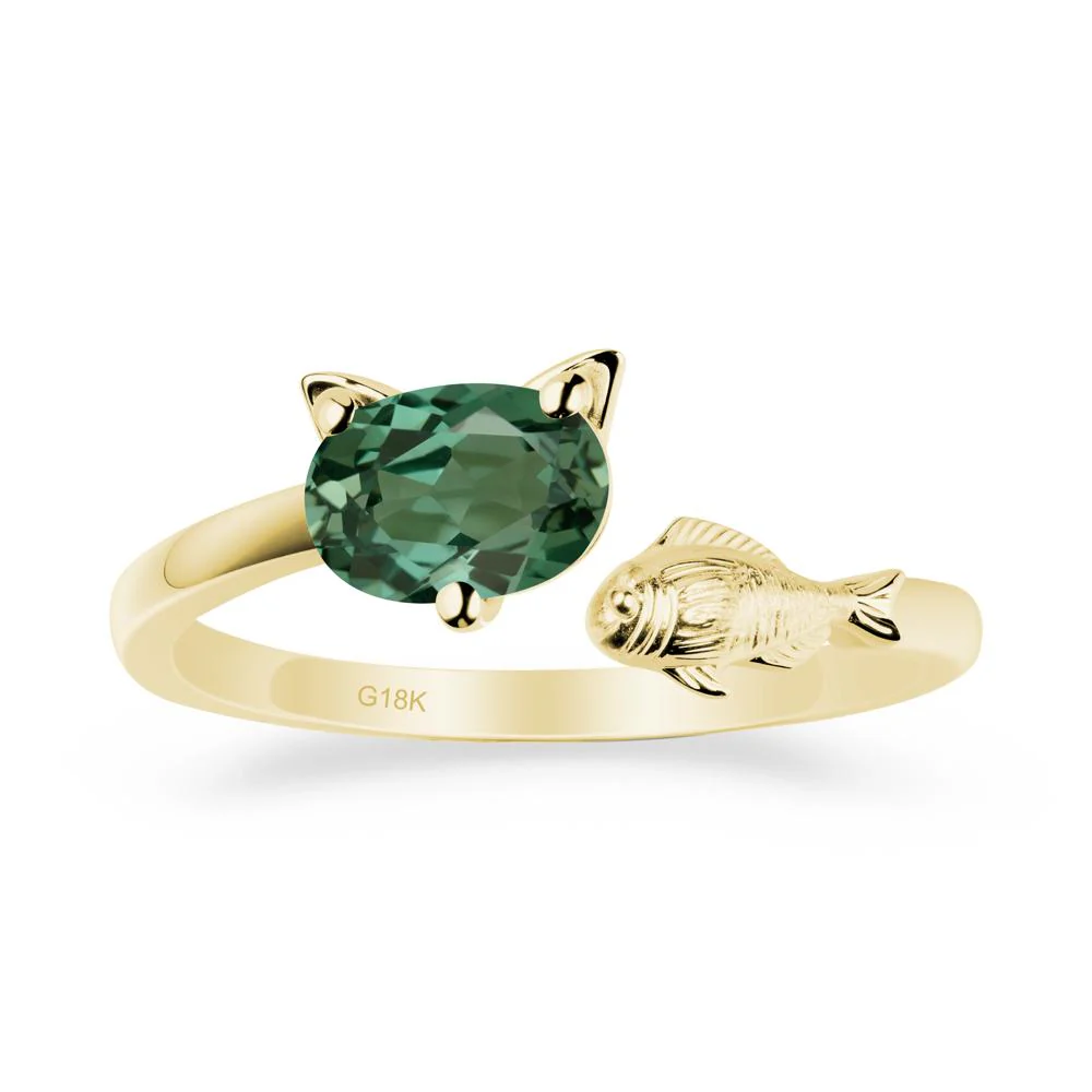 Cat and Fish Green Sapphire Open Ring - Image 6