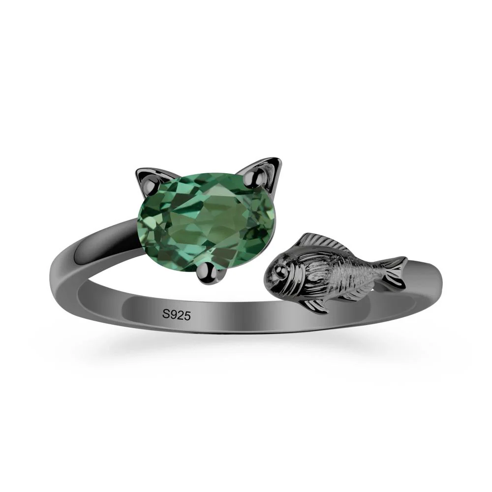 Cat and Fish Green Sapphire Open Ring - Image 7