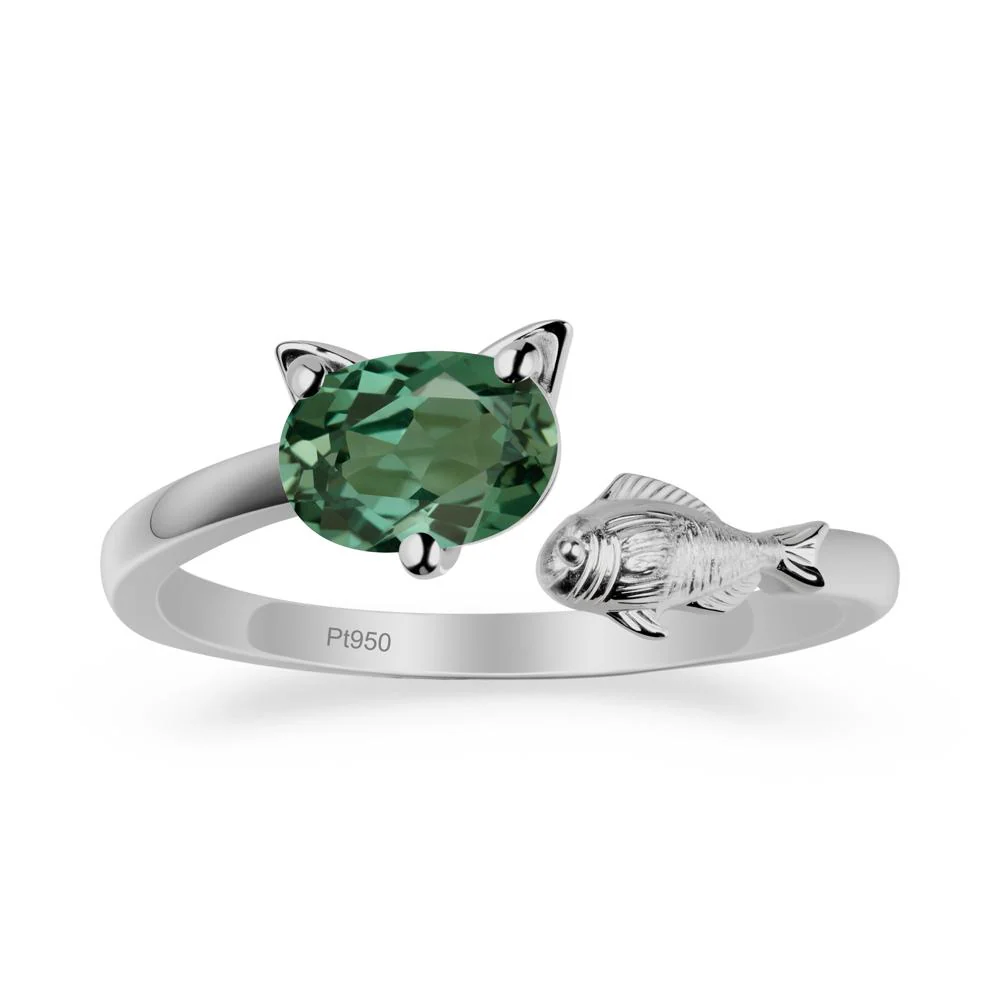 Cat and Fish Green Sapphire Open Ring - Image 8