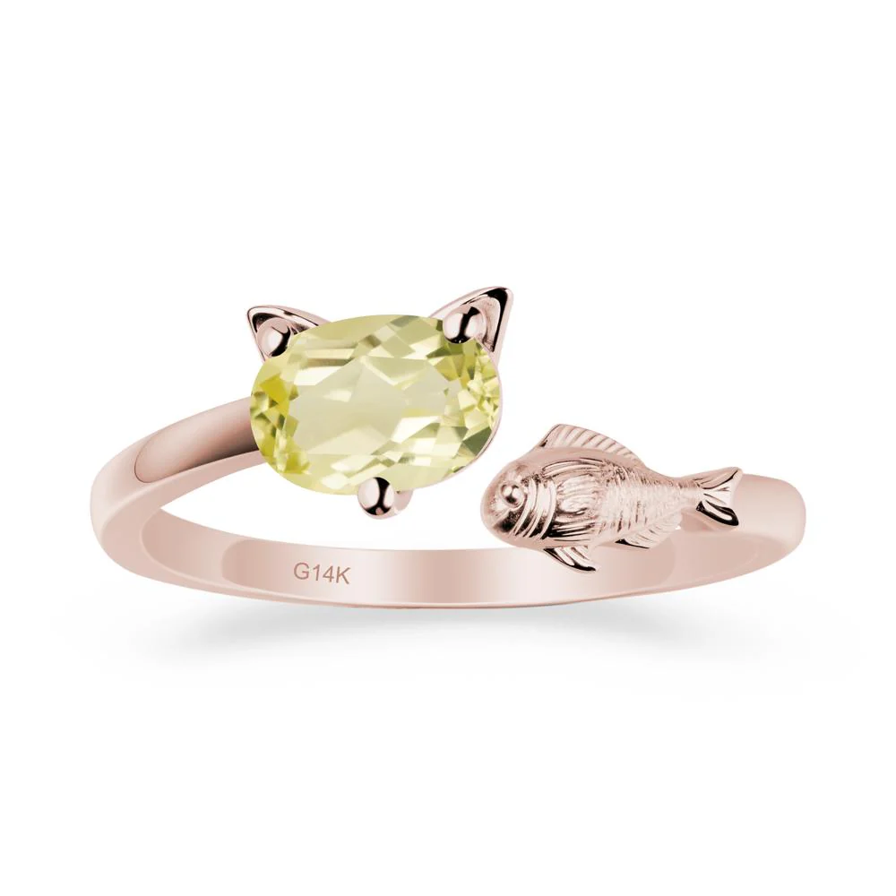 Cat and Fish Lemon Quartz Bypass Ring
