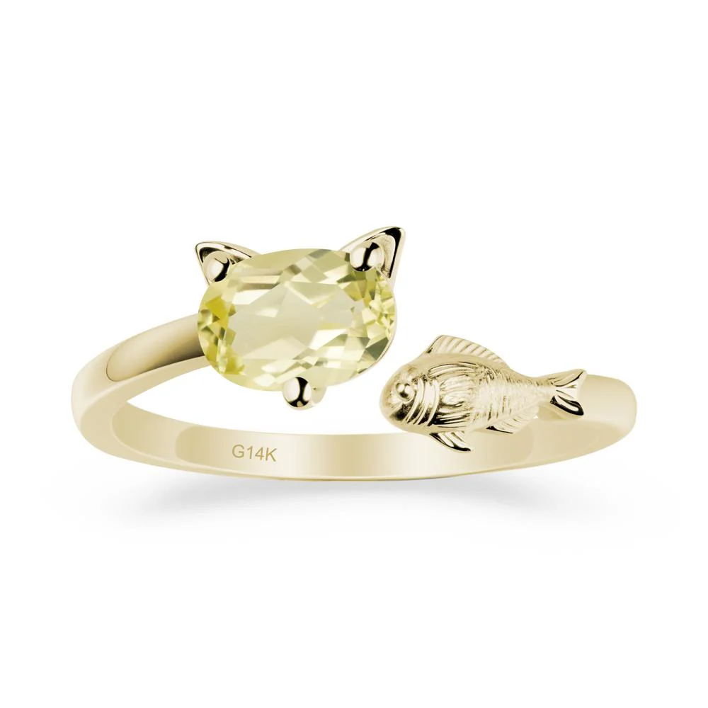 Cat and Fish Lemon Quartz Bypass Ring - Image 3