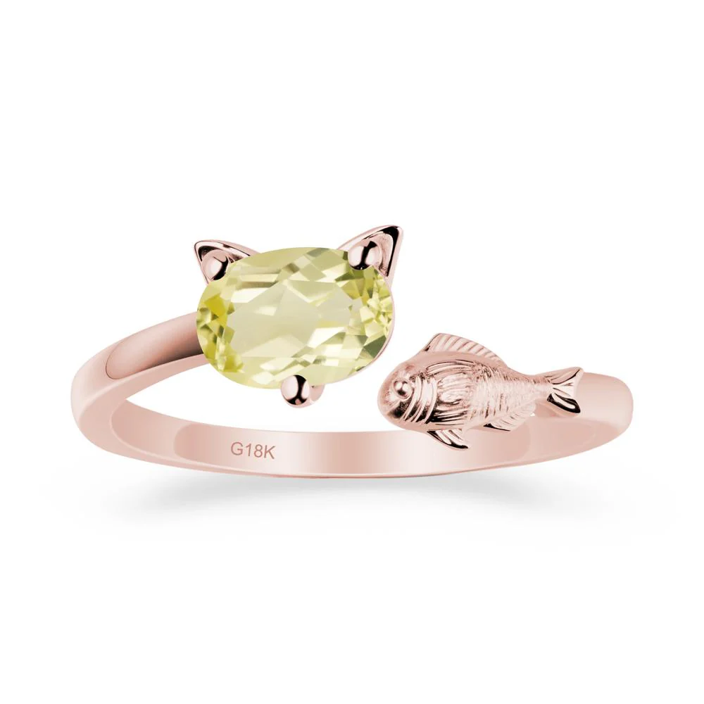 Cat and Fish Lemon Quartz Bypass Ring - Image 4