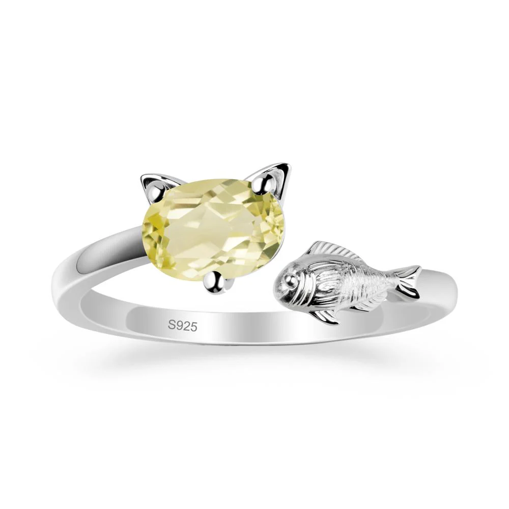 Cat and Fish Lemon Quartz Bypass Ring - Image 9