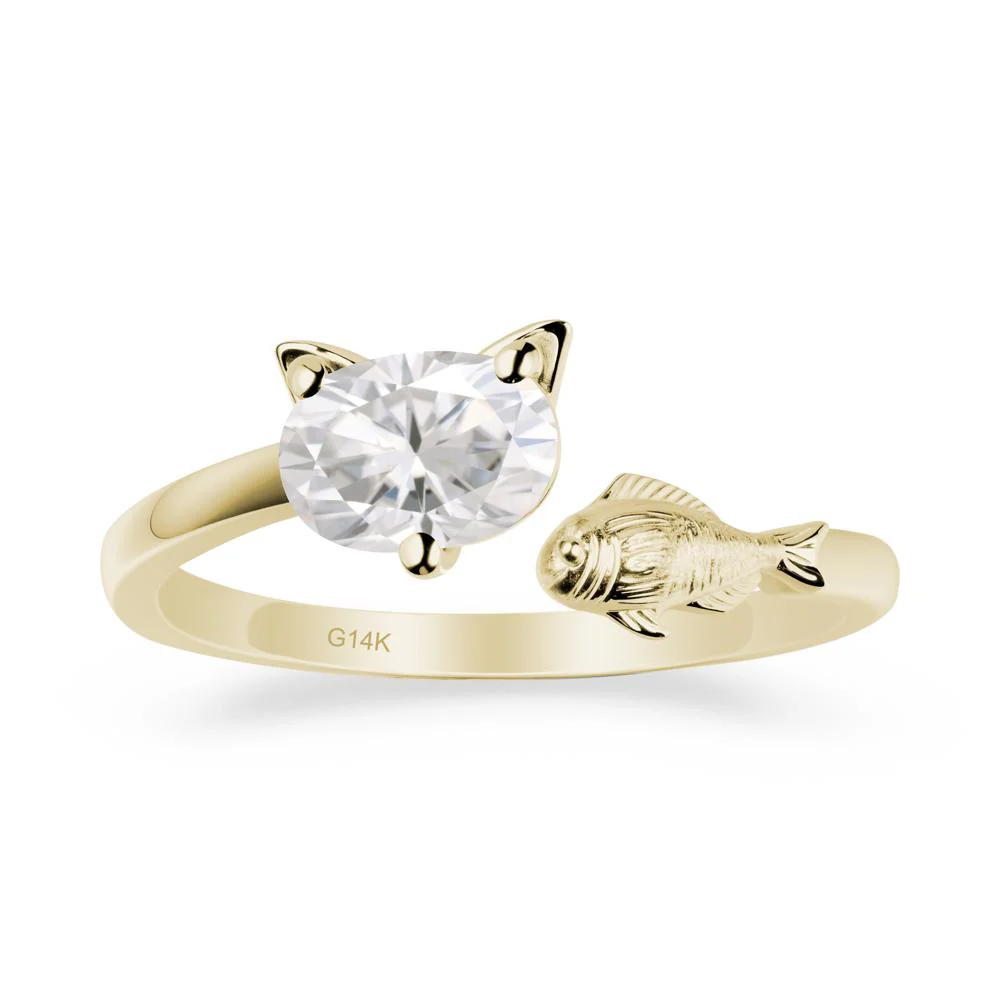Cat and Fish Moissanite Open Ring