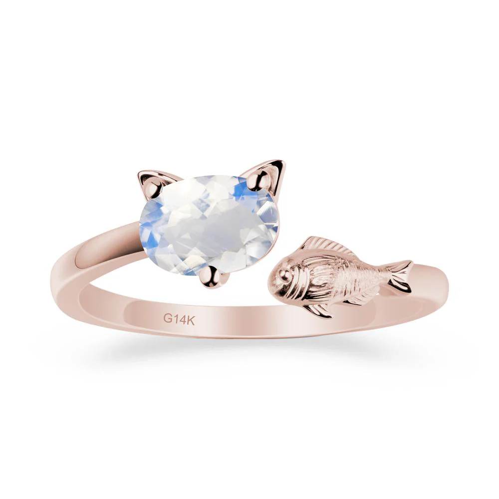 Cat and Fish Moonstone Bypass Ring - Image 2