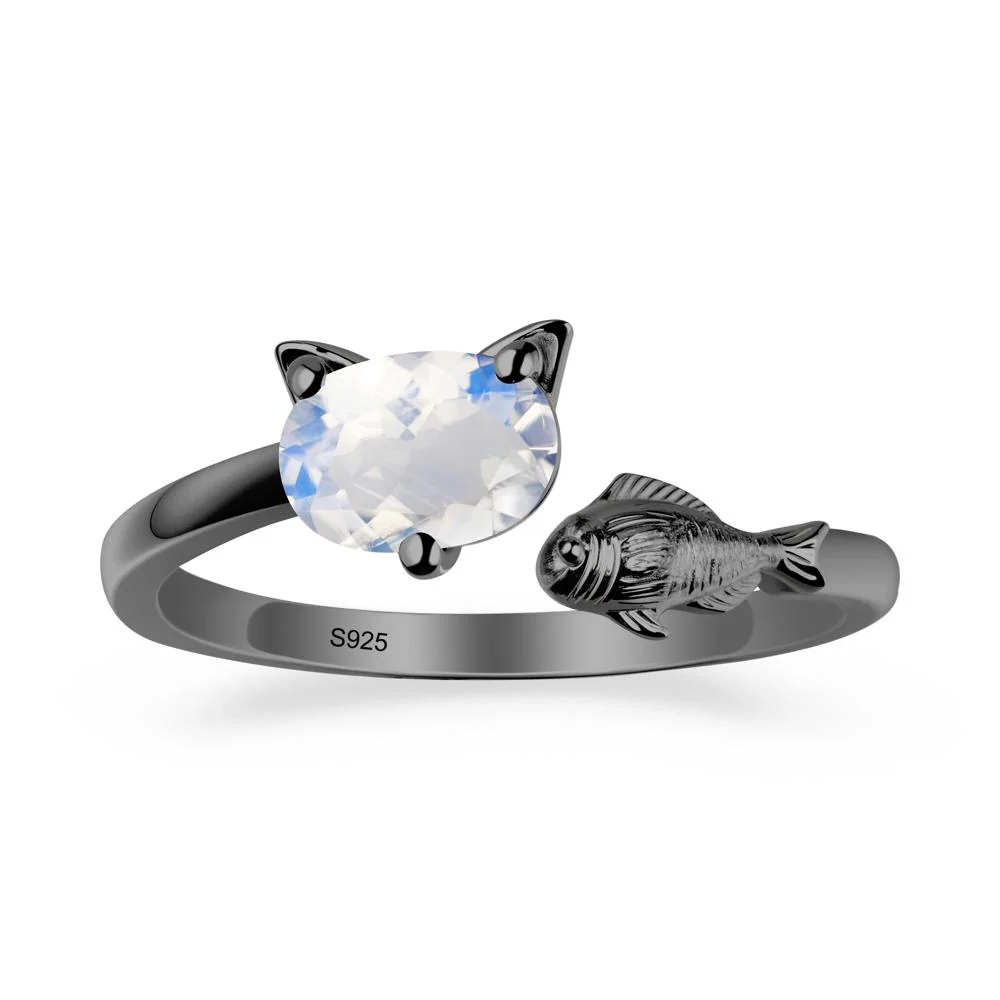 Cat and Fish Moonstone Bypass Ring - Image 7