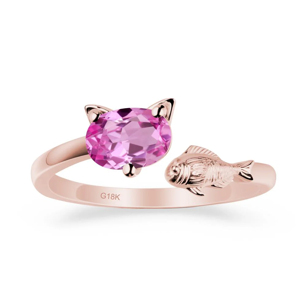 Cat and Fish Pink Sapphire Bypass Ring - Image 4