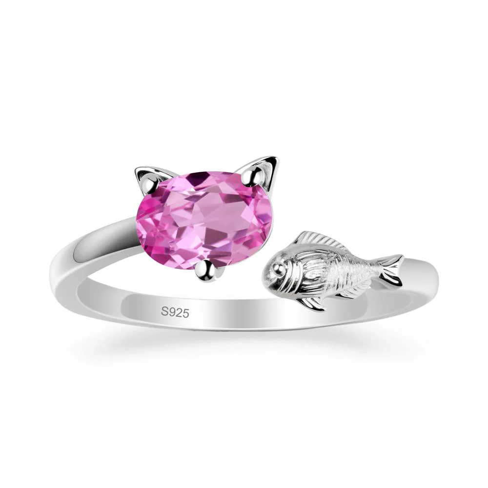 Cat and Fish Pink Sapphire Bypass Ring - Image 9