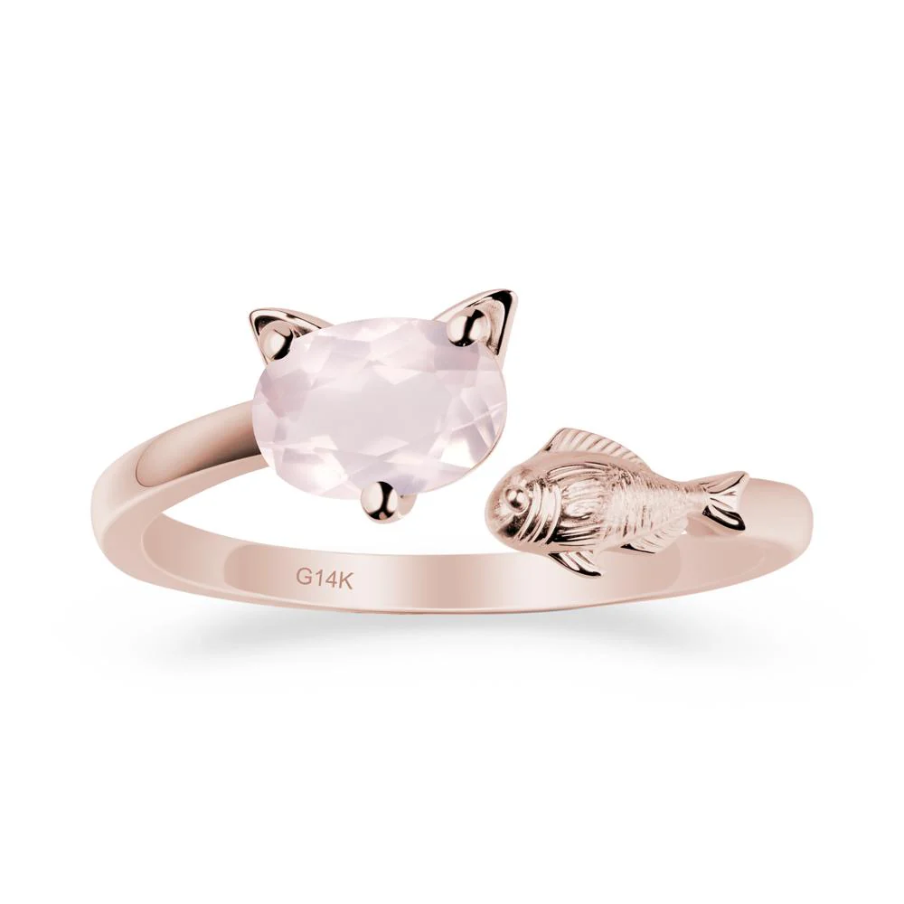 Cat and Fish Rose Quartz Open Ring - Image 2