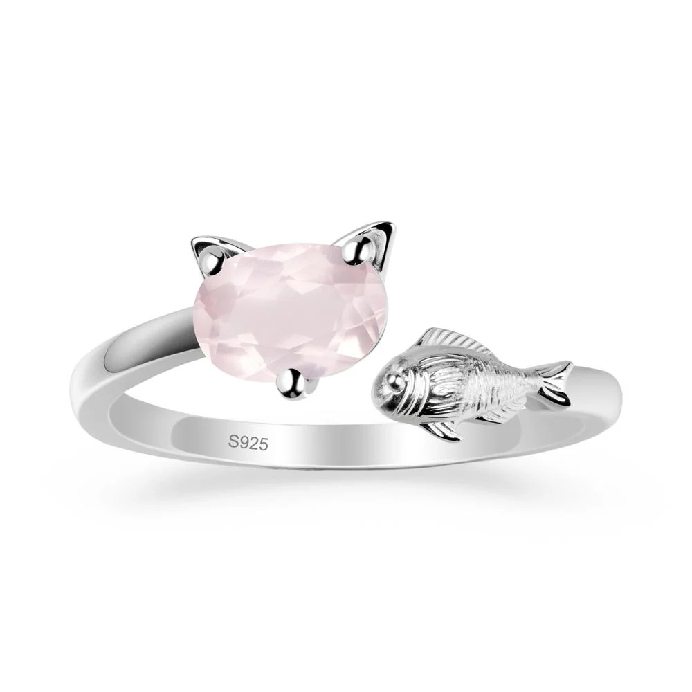 Cat and Fish Rose Quartz Open Ring - Image 9