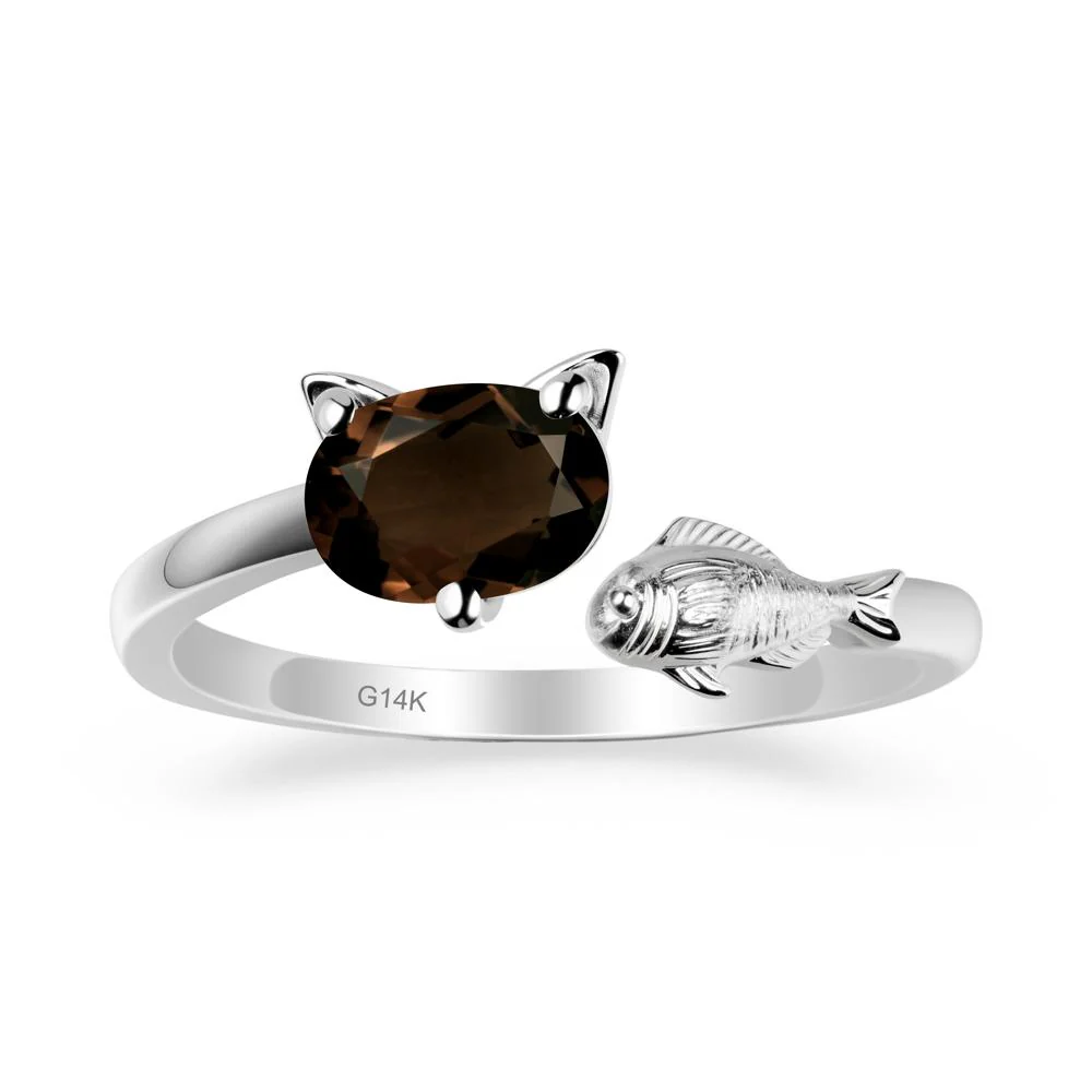 Cat and Fish Smoky Quartz Open Ring
