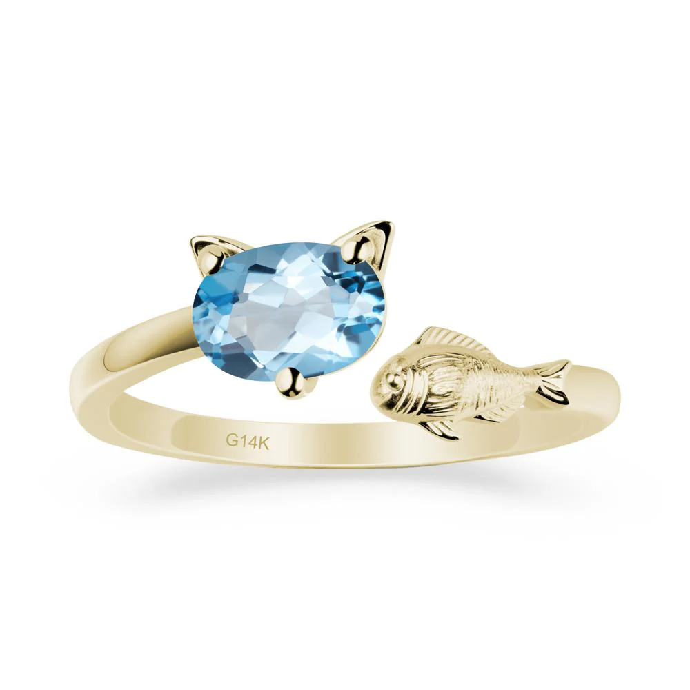 Cat and Fish Swiss Blue Topaz Bypass Ring - Image 4