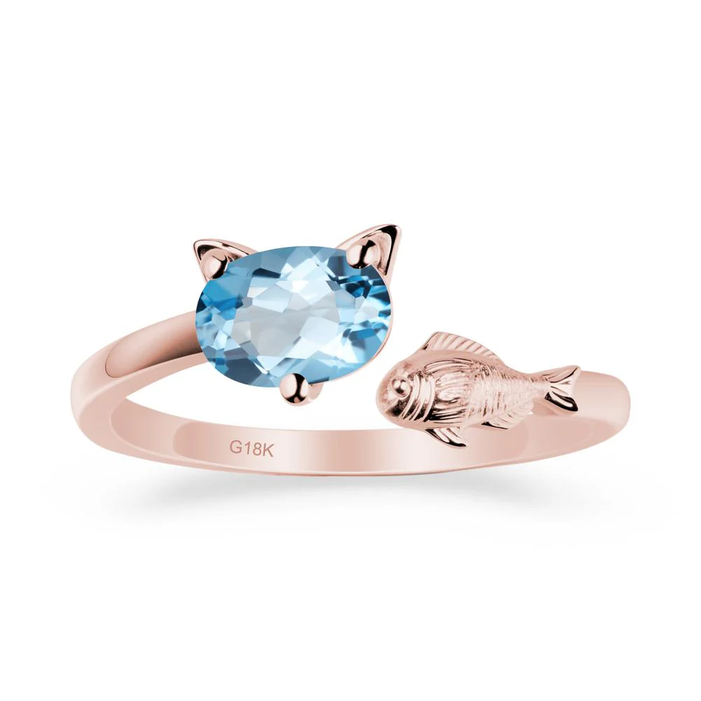 Cat and Fish Swiss Blue Topaz Bypass Ring - Image 5