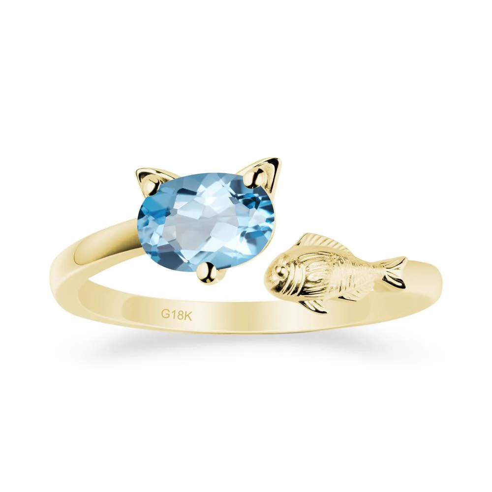 Cat and Fish Swiss Blue Topaz Bypass Ring - Image 7