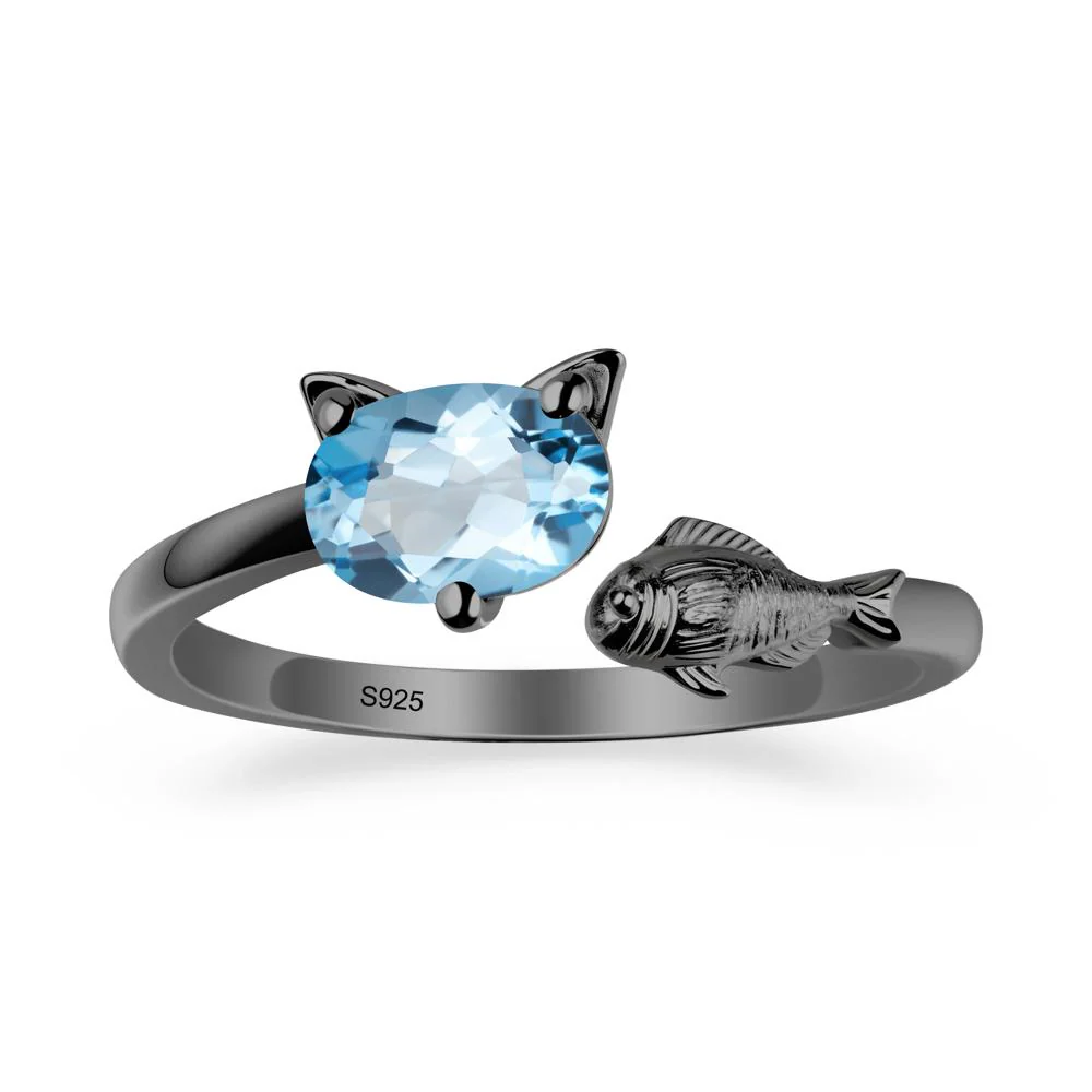 Cat and Fish Swiss Blue Topaz Bypass Ring - Image 8