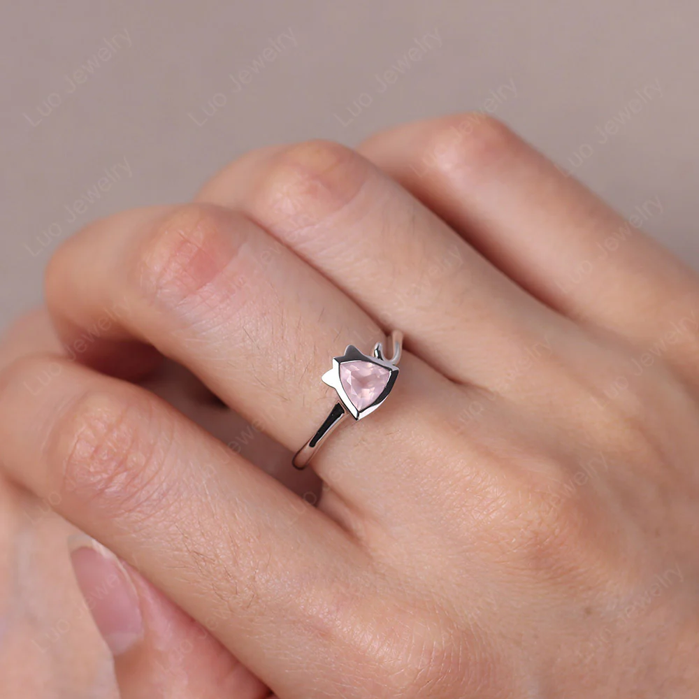 Rose Quartz Cat Inspired Ring - Image 5