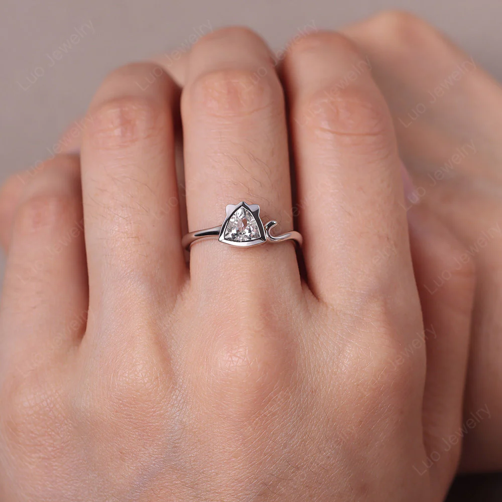 White Topaz Cat Inspired Ring - Image 5