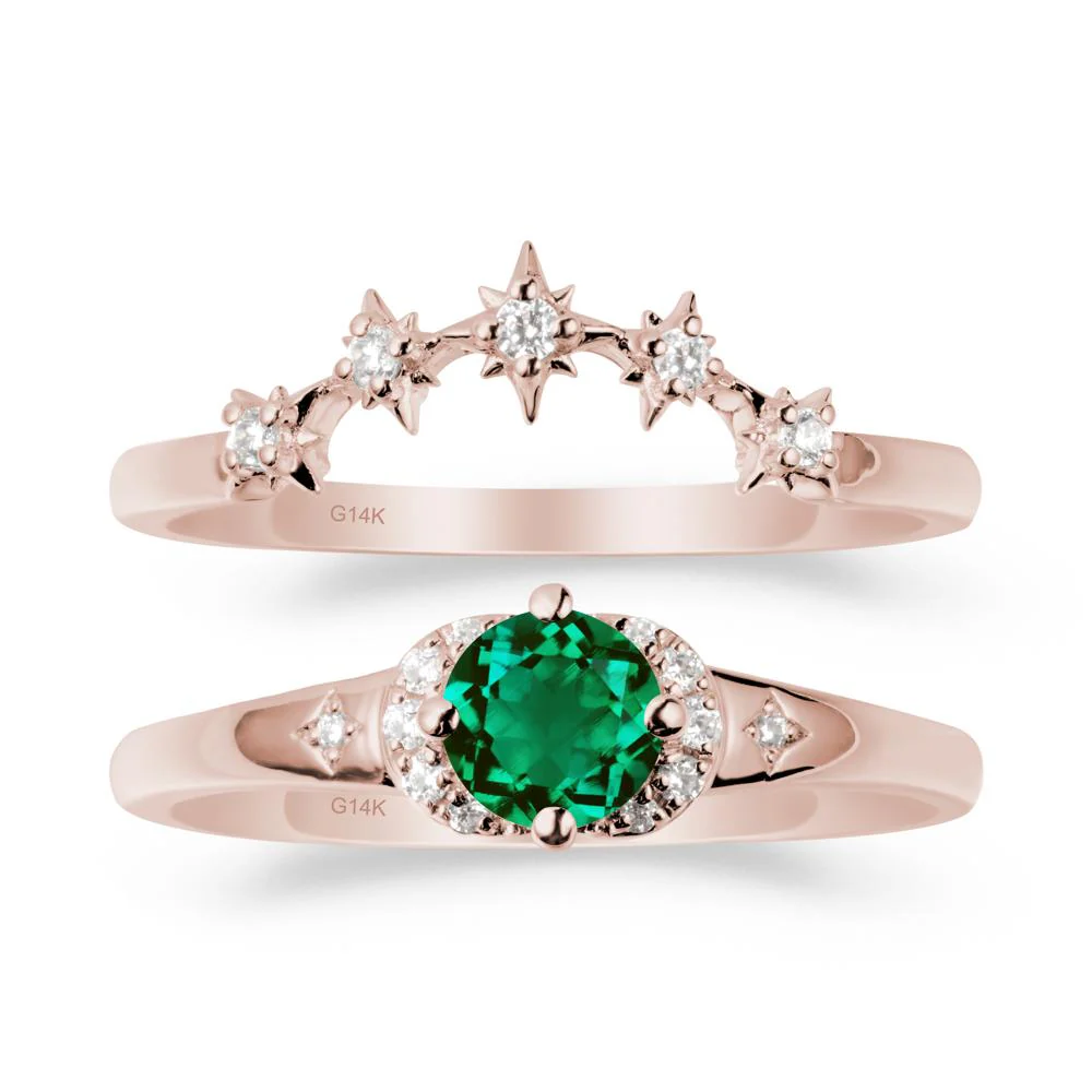 Celestial Round Emerald Ring Set