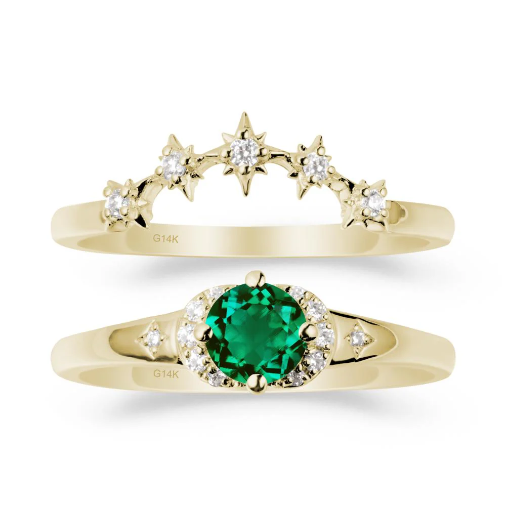 Celestial Round Emerald Ring Set - Image 3
