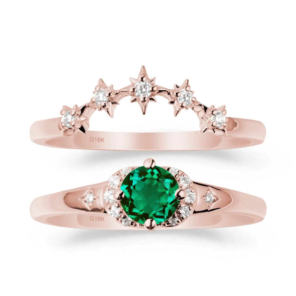 Celestial Round Emerald Ring Set - Image 4