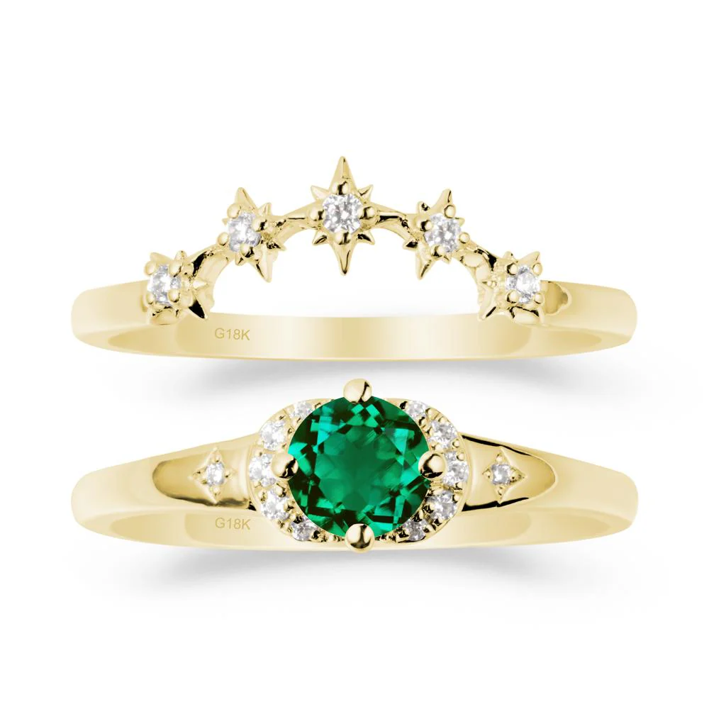 Celestial Round Emerald Ring Set - Image 6
