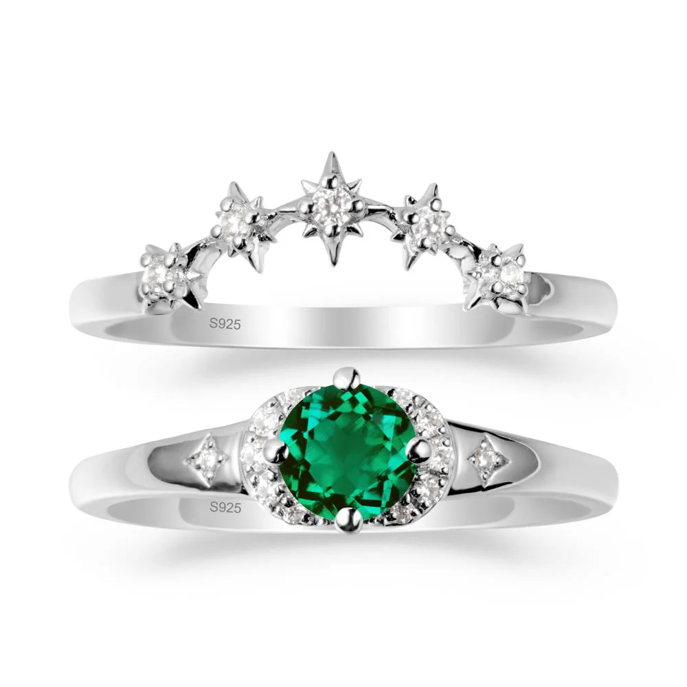 Celestial Round Emerald Ring Set - Image 9