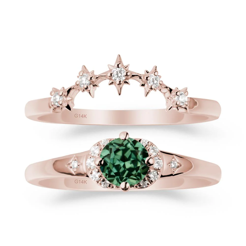 Celestial Round Green Sapphire Ring Set