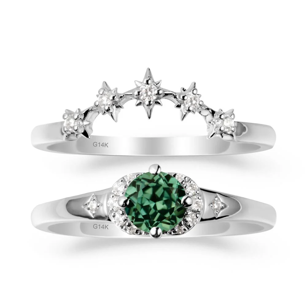 Celestial Round Green Sapphire Ring Set - Image 2