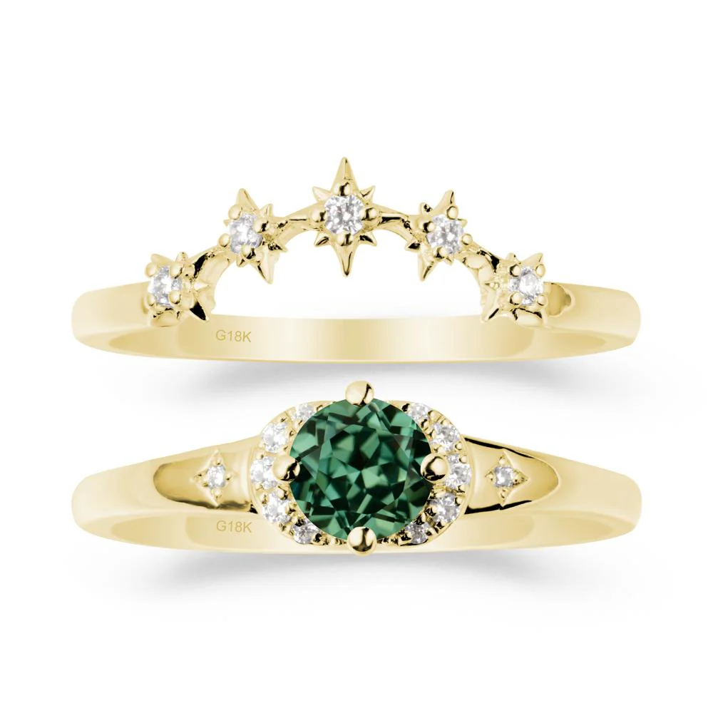 Celestial Round Green Sapphire Ring Set - Image 6