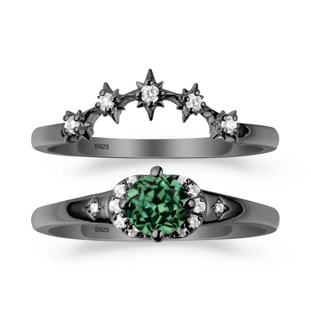 Celestial Round Green Sapphire Ring Set - Image 7