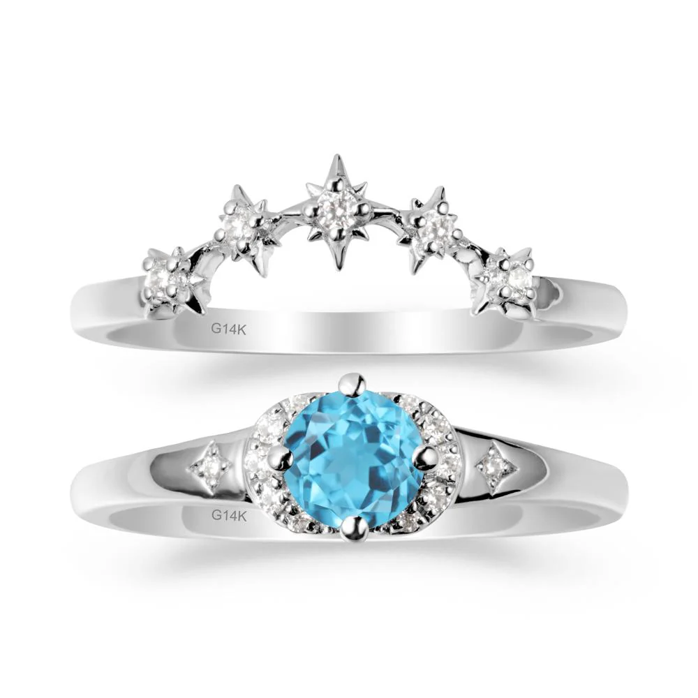 Celestial Round Swiss Blue Topaz Ring Set - Image 2