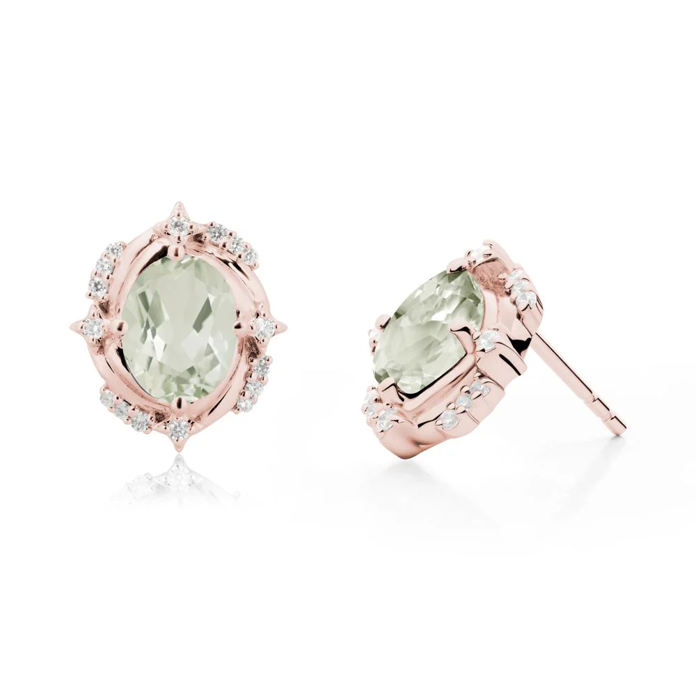 Celestial Style Oval Green Amethyst Stud Earrings - Image 6