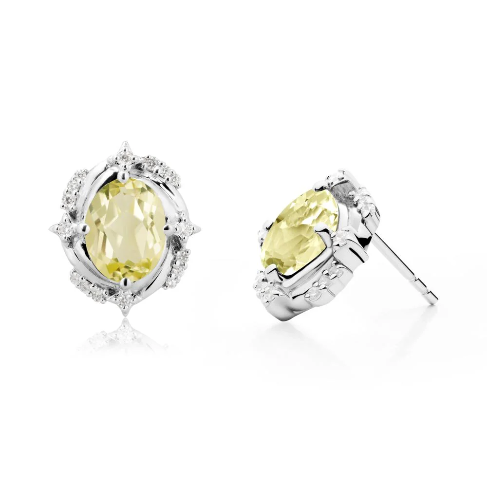 Celestial Style Oval Lemon Quartz Stud Earrings