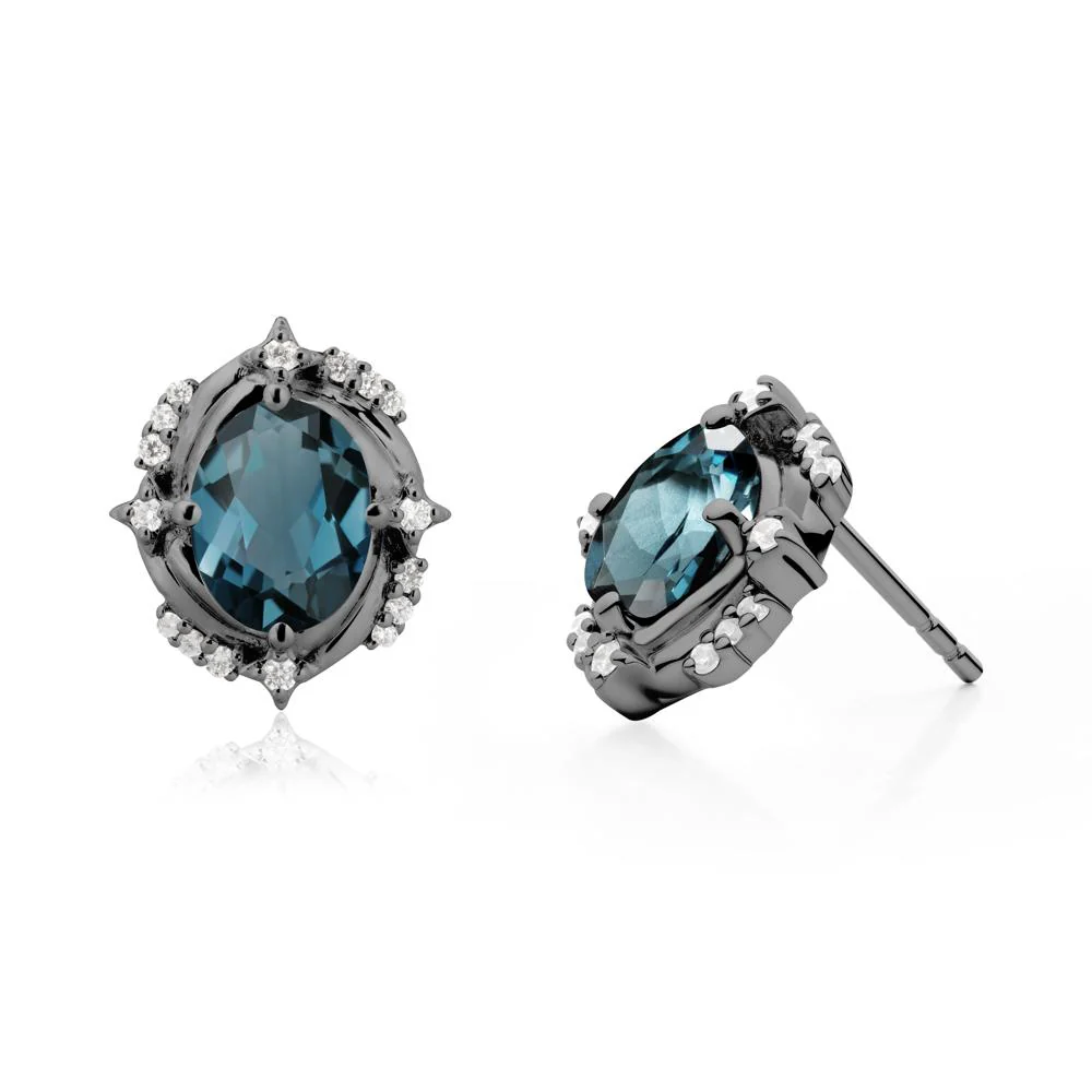 Celestial Style Oval London Blue Topaz Stud Earrings