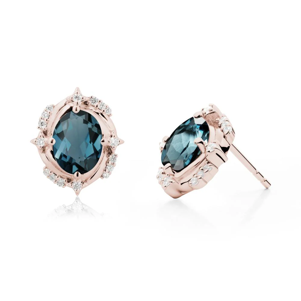Celestial Style Oval London Blue Topaz Stud Earrings - Image 2