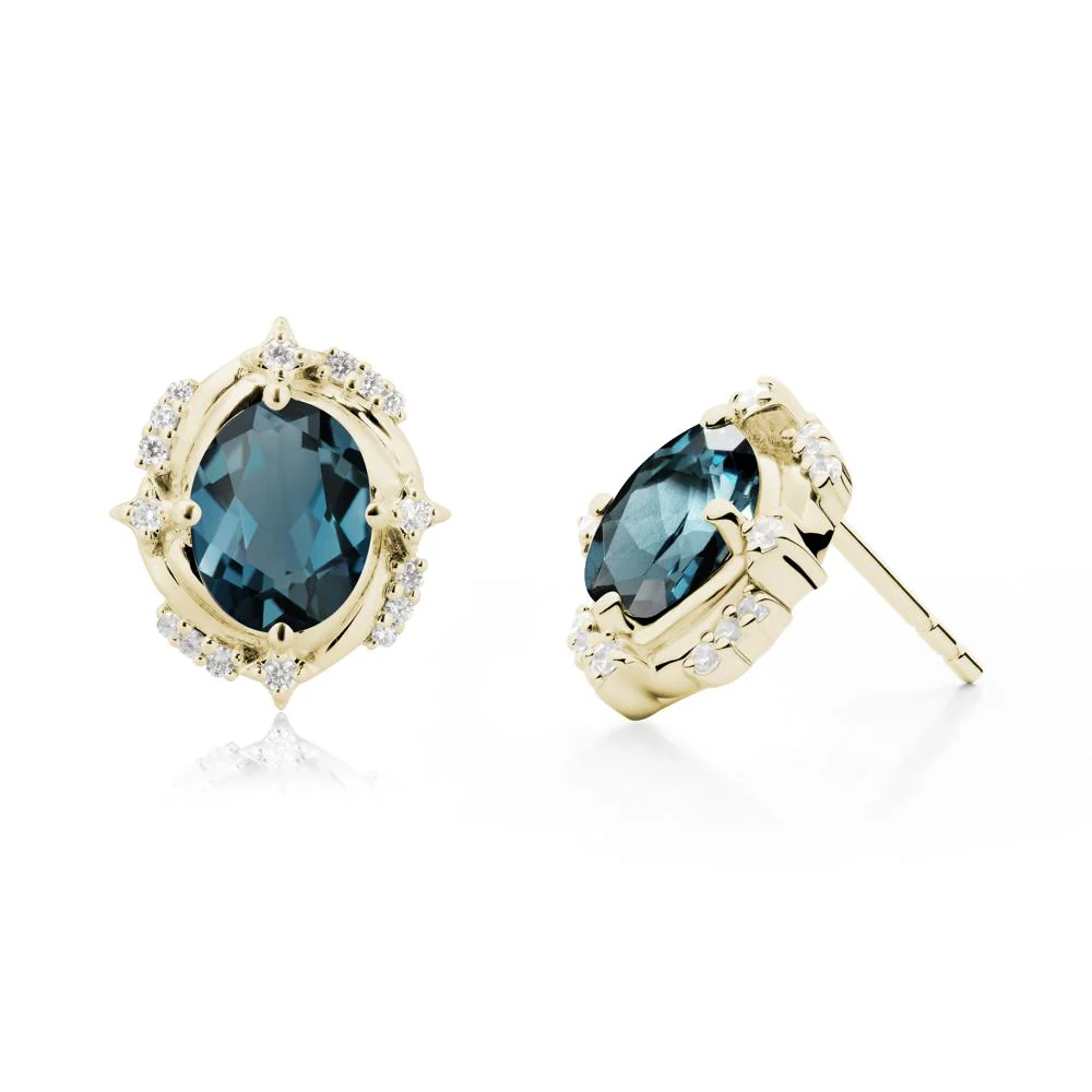 Celestial Style Oval London Blue Topaz Stud Earrings - Image 3