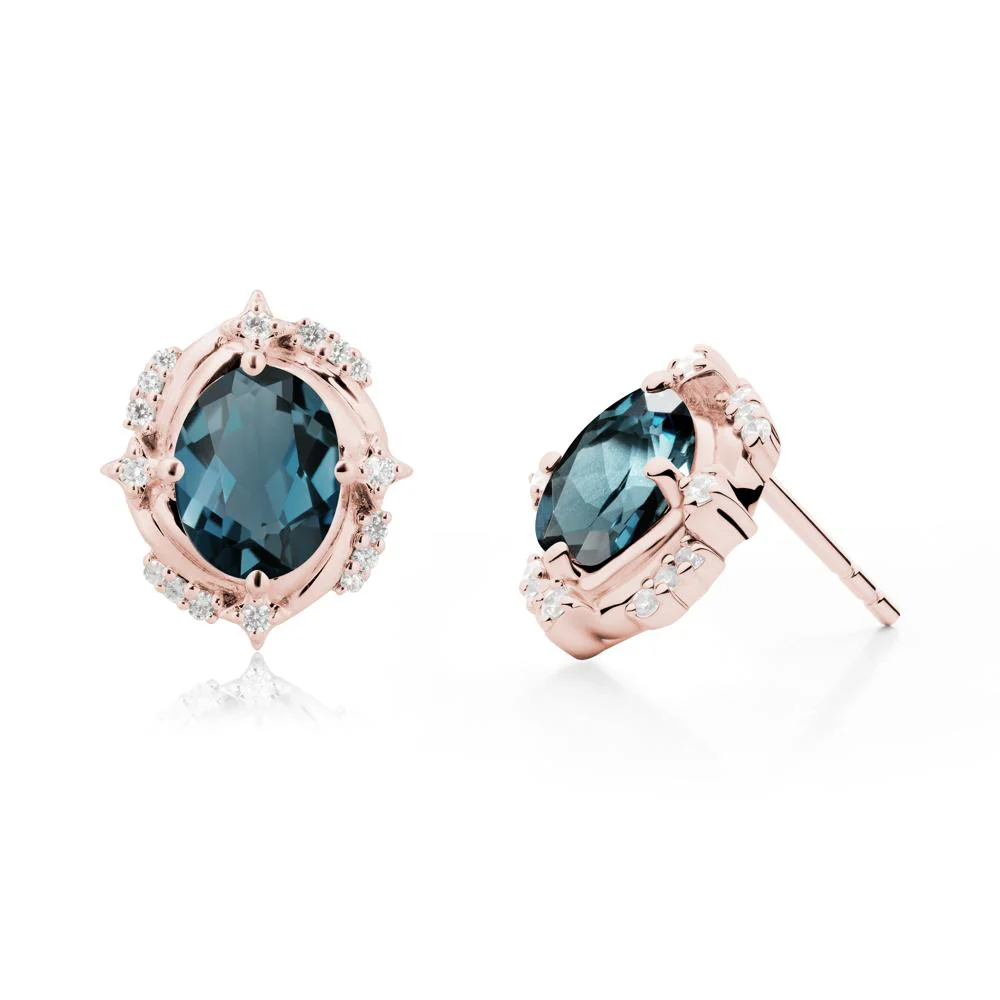 Celestial Style Oval London Blue Topaz Stud Earrings - Image 5