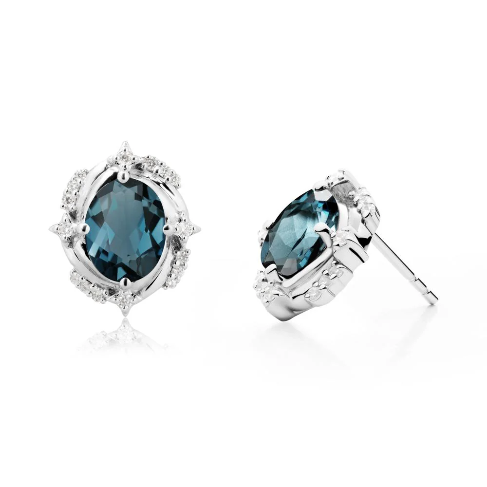 Celestial Style Oval London Blue Topaz Stud Earrings - Image 6