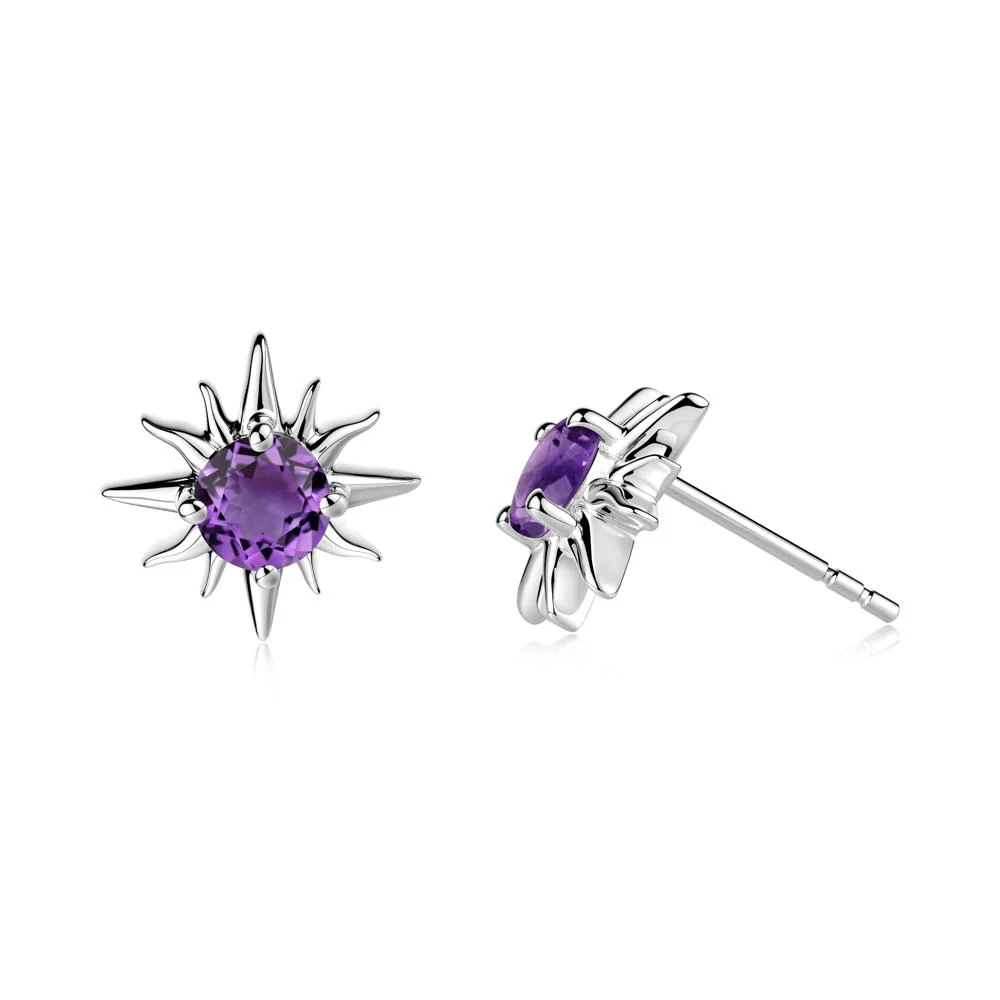Celestial Sun  Amethyst Stud Earrings
