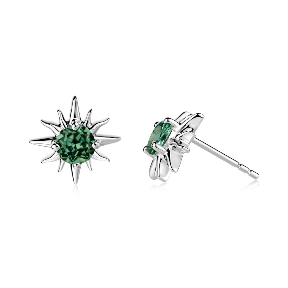 Celestial Sun Green Sapphire Stud Earrings