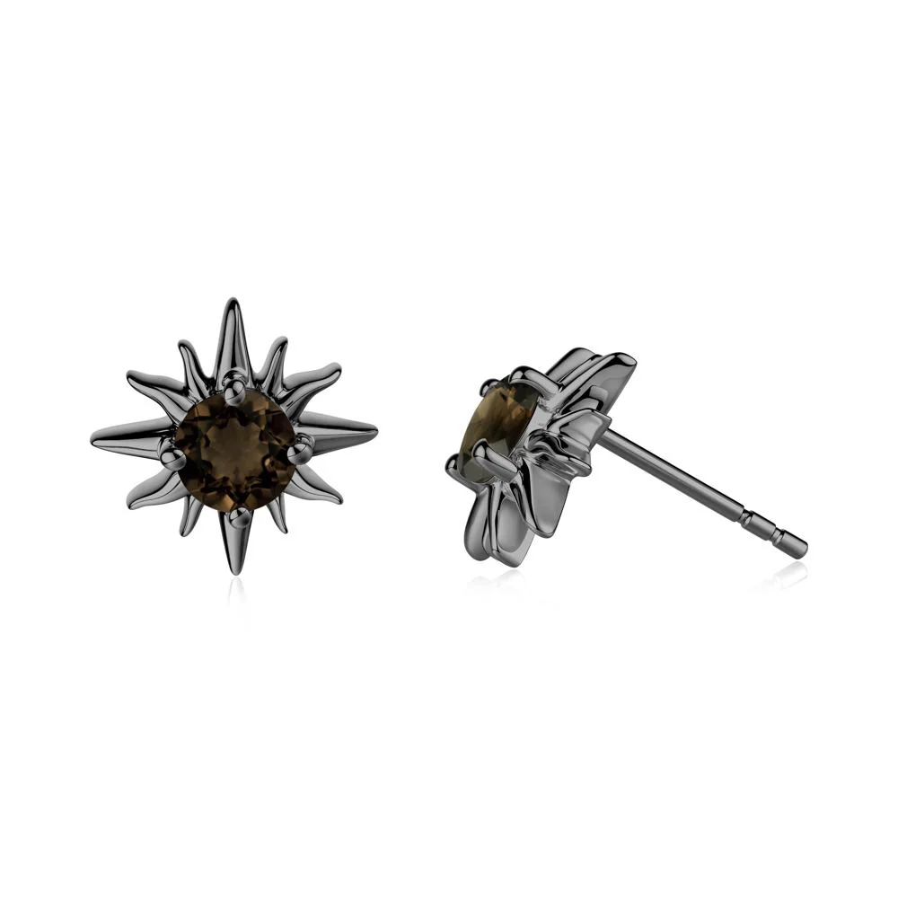 Celestial Sun Smoky Quartz Stud Earrings