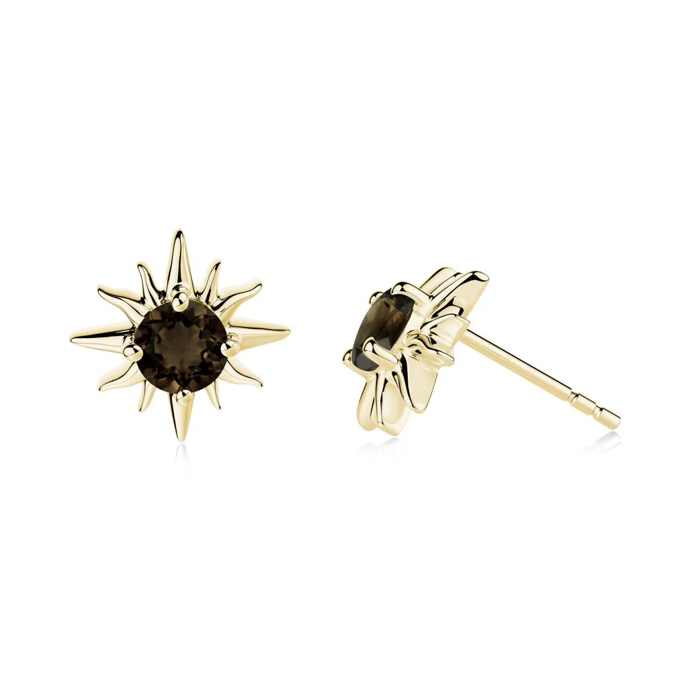 Celestial Sun Smoky Quartz Stud Earrings - Image 3
